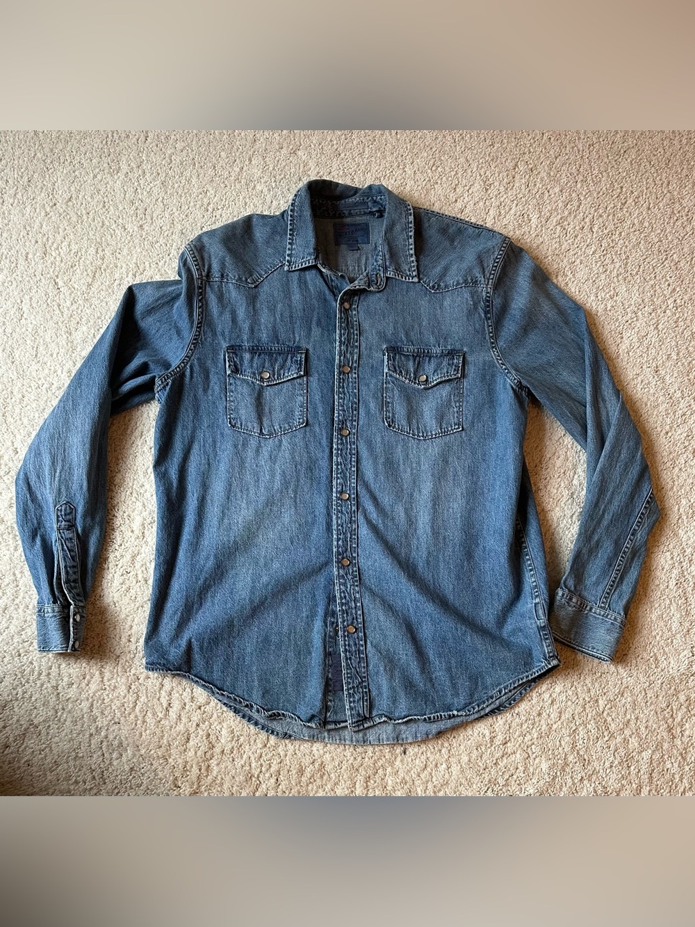 Men’s Lucky Brand California Blue Denim Bottom Down Shirt Size Large